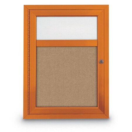 United Visual Products Slim Enclosed Corkboard, 30"x30", White Alum Frame/Ultramarine UVEB3030-WHITE-ULTMAR